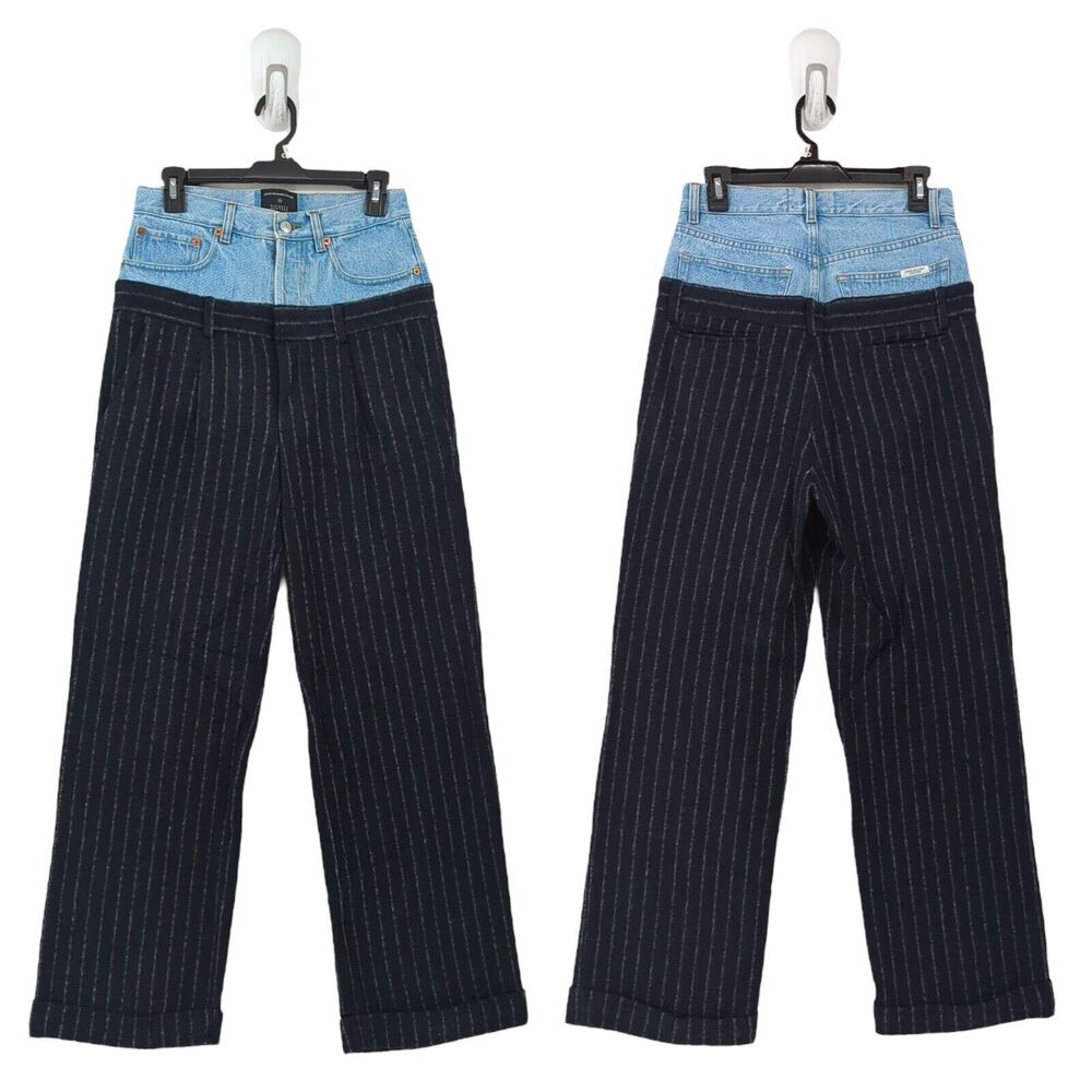 Forte Dei Marmi Barneys Women 27 Pants Jean Denblu Blue Black Denim Wool Striped
